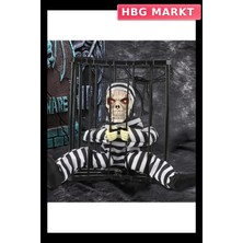 HBG Markt Mey Ithalat® Hareketli Sesli Sensörlü Mahkum Görünümlü Kuru Kafa Iskelet Dekorasyon 22X27 cm