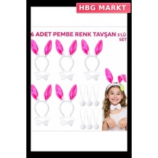 HBG Markt Tavşan Sahne Seti 6'lı Taç Papyon Kuyruk Şeker Pembesi