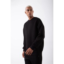 Tarz Yeri Erkek Bisikilet Yaka 3 Iplik Pamuklu Sweatshirt - Siyah