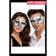 HBG Markt Gümüş Renk Metalize Parlak Parti Maskesi 16X7 cm
