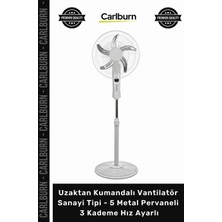 Carlburn #vantilatör Uzaktan Kumandalı Vantilatör Sanayi Tipi 5 Metal Pervaneli 3 Kademe Hız Ayarlı