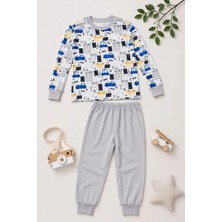Tarz Yeri Erkek Çocuk Premium Penye Uzun Kollu Desenli Pijama Takımı 2-11 Yaş - Gri