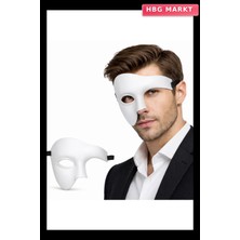 HBG Markt Beyaz Yarım Erkek Maske Phantom Parti ve Balo Maskesi