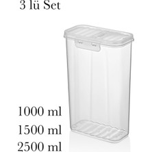 Asitan Plastik Saklama Kabı 3'lü Set, 1000-1500-2500 Ml, 2 Açılır Kapaklı Bpa Içermez Şeffaf Bakli