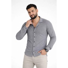 Tarz Yeri Erkek Waffle Kumaş Uzun Kollu Düğmeli Açık Yaka Regular Fit Gömlek - Füme