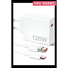 HBG Markt Mey Ithalat® 120W Şarj Aleti Hızlı Çift Turbo Şarj Aleti Seti Beyaz