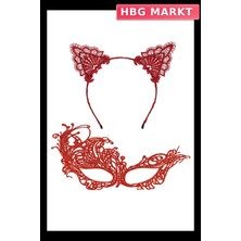 HBG Markt Mey Ithalat® Gizemli Kırmızı Dantel Maske ve Taç Seti 1 No - Kostüm Seti