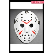 HBG Markt Beyaz Renk Kırmızı Çizgili Tam Yüz Hokey Jason Maskesi Hannibal Maskesi