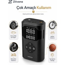 Zilvana Taşınabilir Dijital Hava Kompresörü – LED Işıklı, USB Şarjlı Lastik ve Top Şişirme Cihazı