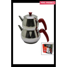 HBG Markt Aile Büyük Boy Küre Çelik Çaydanlık Seti Üst: 1.2lt Alt: 2lt