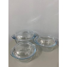 Asitan Paşabahçe G4U Isıya Dayanıklı Kapaklı Yuvarlak Cam Saklama Kabı, 3'lü Set