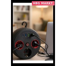 HBG Markt Uzatma Kablolu Akım Korumalı Priz 3 Priz 3 USB 1 Type-C