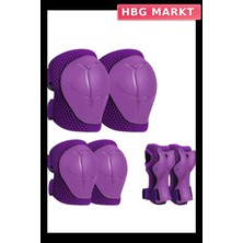 HBG Markt 6 Parça Çocuk Koruyucu Set Dizlik Dirseklik Bileklik Paten Scooter Bisiklet Kaykay Mor