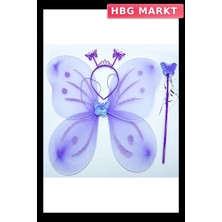 HBG Markt Lila Mor Kız Seti 50 cm Kanat Taç ve Asa Parti Aksesuarı