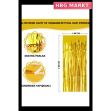 HBG Markt Altın Gold Renk Ekstra Metalize Parlak Saçaklı Arka Fon Perde