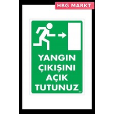 HBG Markt Mey Ithalat® Yangın Çıkışını Açık Tutunuz Sağ Uyarı Levhası 25X35 KOD:891