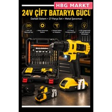 HBG Markt Profesyonel Matkap Seti 24W Çift Bataryalı Darbeli 27 Parça