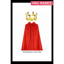 HBG Markt Mey Ithalat® 90 cm Kral Pelerini ve Altın Kral Tacı Seti