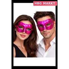 HBG Markt Pembe Metalize Parlak Parti Maskesi 16X7 cm