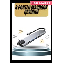 HBG Markt Mey Ithalat® 8 Portlu Macbook Çevirici Type C Hub  Sd Tf USB Çoğaltıcı Ethernet