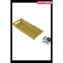 HBG Markt Dikdörtgen 16X35 cm Derin Ahşap Bambu Sunum Tepsi Çift Oyma Kulplu