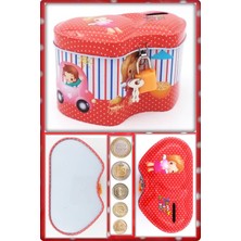 TAN EXPRESS Çift Kalpli Metal Teneke Kilitli Kumbara  13,5X8X7 cm 1 Adet