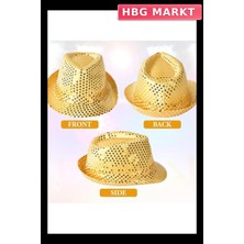 HBG Markt Payetli Fötr Şapka Altın Gold Disko Parti Şapkası Yetişkin