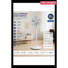 HBG Markt Beyaz 5 Pervaneli 18 Inc Ev Ofis Kompakt Sessiz Üç Kademe 140CM Ayaklı Vant