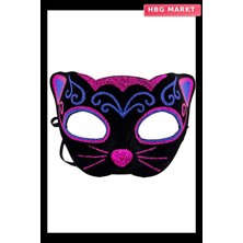 HBG Markt Siyah Kadife Kaplama Üzeri Pembe Mavi Sim Işlemeli Kedi Maskesi 20X13 cm (5