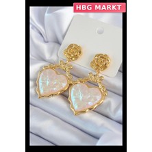 HBG Markt Mey Ithalat® Gold Renk Gül Sallantı Kalp Model Pirinç Vip Kadın Küpe