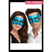 HBG Markt Mey Ithalat® Metalize Parlak Parti Maskesi Turkuaz Mavi Renk 16X7 cm