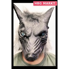 HBG Markt Mey Ithalat® Kafaya Tam Geçmeli Lateks Mavi Gözlü Dişli Ağzı Açık Kurt Maskesi