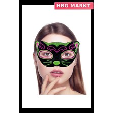 HBG Markt Mey Ithalat® Siyah Kadife Kaplama Üzeri Pembe Yeşil Sim Işlemeli Kedi Maskesi 20X13 cm