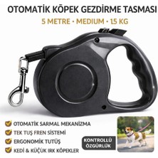 Melonika Karamel Otomatik  Köpek Gezdirme Tasması Medium 5 Metre 15 kg Siyah