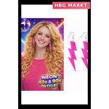HBG Markt Neon Pembe Şimşek Formlu Retro Küpe