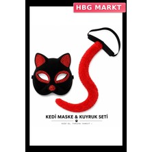 HBG Markt Kırmızı Kedi Maske ve Kuyruk Seti Parti Kostüm Aksesuarı