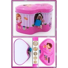 TAN EXPRESS Çift Kalpli Metal Teneke Kilitli Kumbara  13,5X8X7 cm 1 Adet