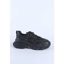 Hayati Arman Kadın Ithal Kalın Taban Bağcıklı Spor Ayakkabı & Sneaker Siyah