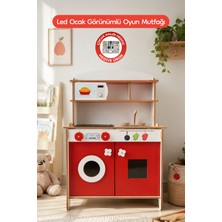 Rozitoys Ahşap Montessori Minimal LED Ocak Tasarımlı Çocuklar Için Eğitici Mutfak 5977