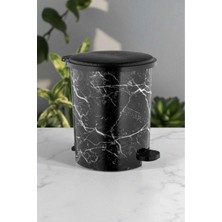 Moontime Alaçatı Siyah Mermer Desenli Pedallı Mutfak ve Banyo Çöp Kovası 4 No 22 Lt(Boy:39 cm En:34 Cm)