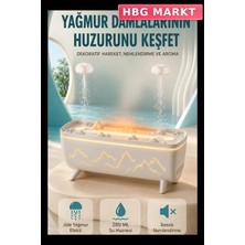 HBG Markt Mey Ithalat® Dekoratif Hava Nemlendirici ve Aromaterapi Difüzörü 280 ml Yağmur Efektli Renkli LED Işıklı