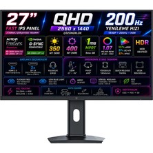 KTC H27T7P 27" 1MS MPRT 200Hz (2xHDMI+2xDP) HDR400 Freesync + G-Sync Fast IPS  2K QHD (2560 x 1440) Oyuncu Monitörü