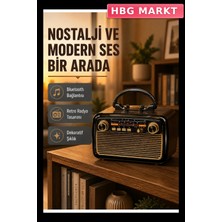 HBG Markt Led'li Nostaljik Bluetooth Hoparlör Ahşap Doku Vintage Müzik Kutusu