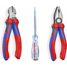 Knipex 3 Parça Usta Seti 180MM Kombine Pense 160MM Yan Keski Kontrol Kalemi Almanya Üretimi