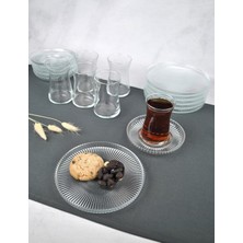 Asitan 18 Parça Cam Çay Seti Takımı - Pasta Tabağı - Çay Bardağı ve Çay Tabağı Modern Kahvaltı