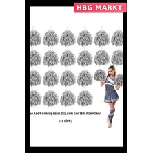 HBG Markt Mey Ithalat® 10 Çift ( 20 Adet ) Gümüş Renk 23 Nisan 19 Mayıs 29 Ekim Okul Gösteri Ponponları
