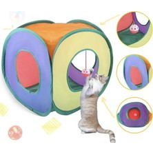 Moontime Alaçatı Kare Model Kedi Oyun Tüneli Içerisinde Toplu Gökkuşağı Renkli 40CM x 40CM