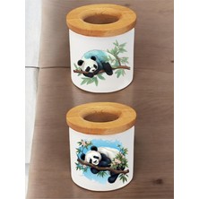 Asitan Sevimli Panda 2'li - Masaüstü Büyük Kalemlik, Masaüstü Dekoratif Kalemlik, Masa Üstü Kalem O