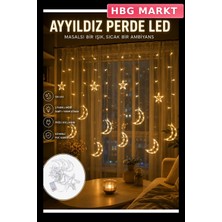 HBG Markt Prizli Yıldız Ay Perde LED Işık Dekoratif Aydınlatma