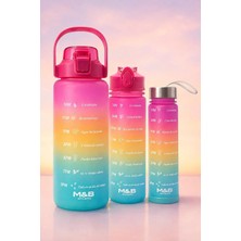 Asitan 3'lü Motivasyonel Matara Seti (2l - 900ML - 500ML) - Tritan Pipetli Sporcu Su Şişesi Bpa Free (G�
